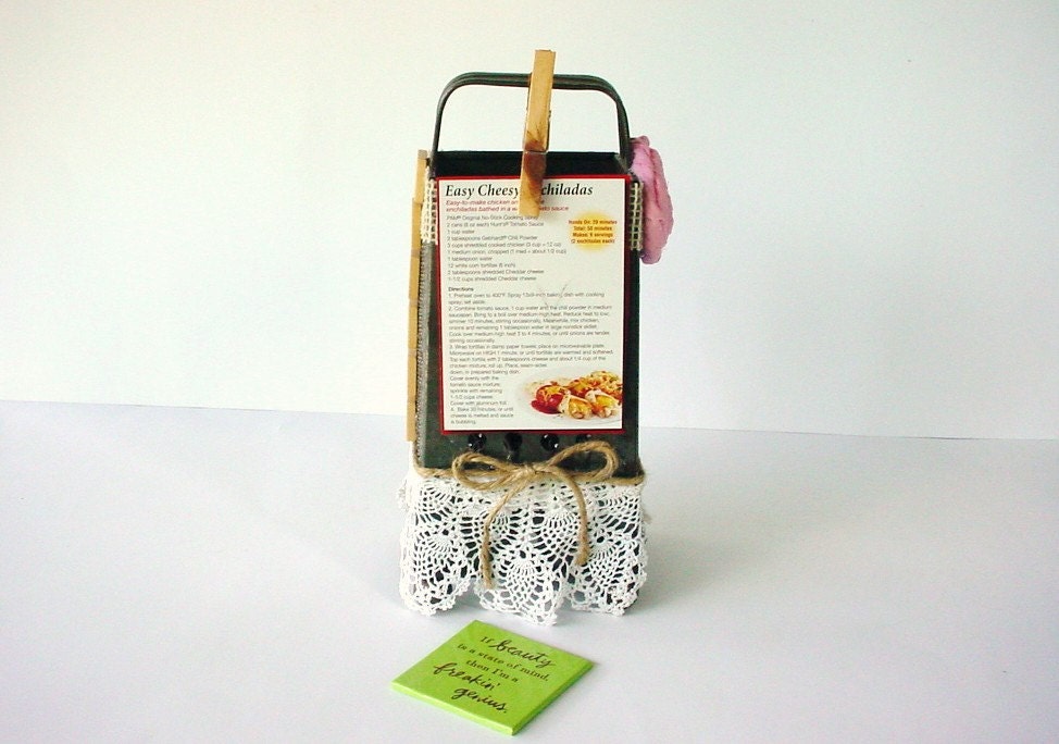Recipe Holder - Up-Cycled Vintage Cheese Grater - Made by CraZyDreamZ