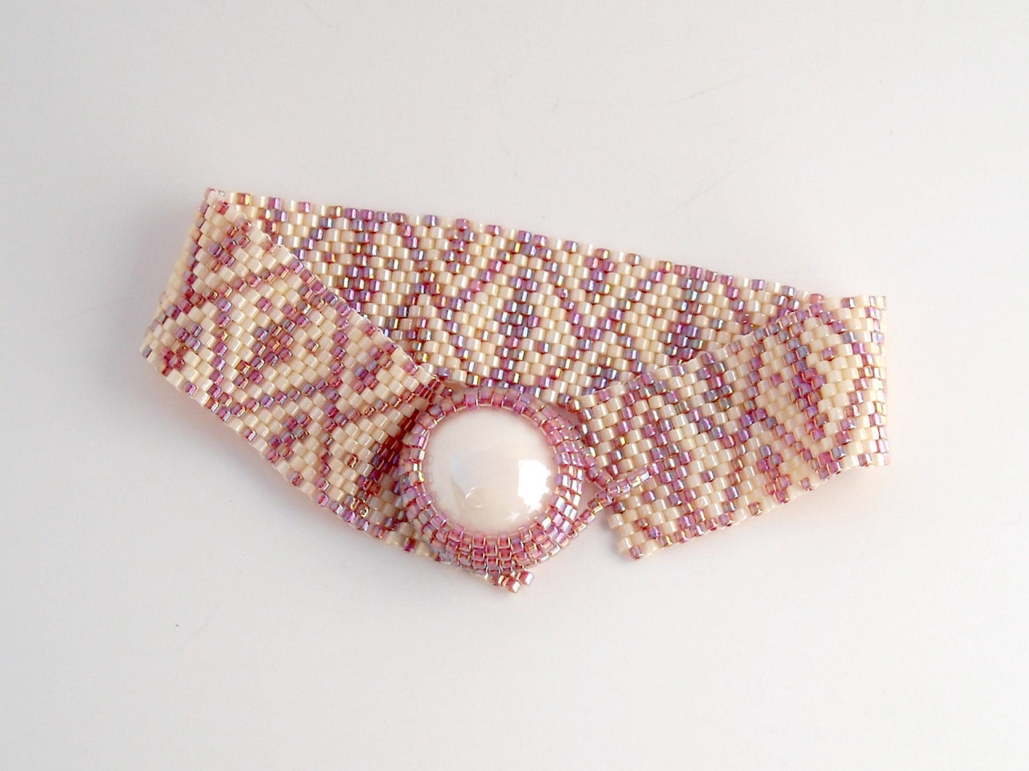 Bead Woven Bracelet with Beaded Cabochon Clasp