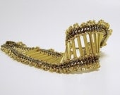 Cuff Bracelet Woven in Gold and Bronze Beads