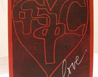 Ethiopia Amharic word for love, "Fikir" with heart red or hot pink 1 card for Valentine's Day