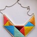 Geometric bib necklace embroidered triangles in bright colors and dramatic design