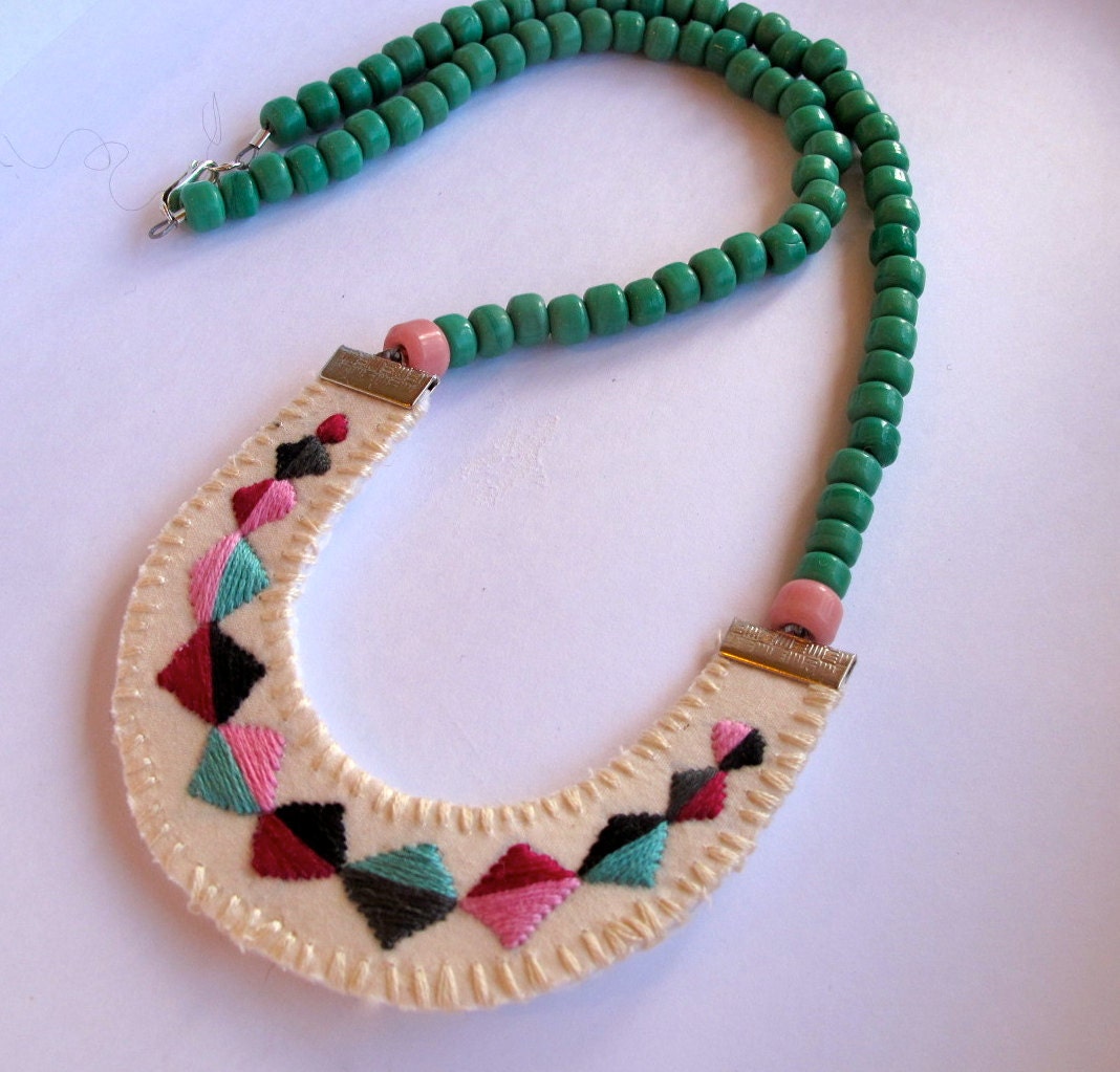 Embroidered geometric beaded necklace for Fall