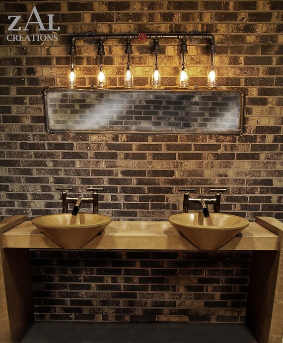 Vanity Lamp. Beer bottles, Plumbing pipe & fittings. Wall light. Bathroom Vanity Lighting Fixture