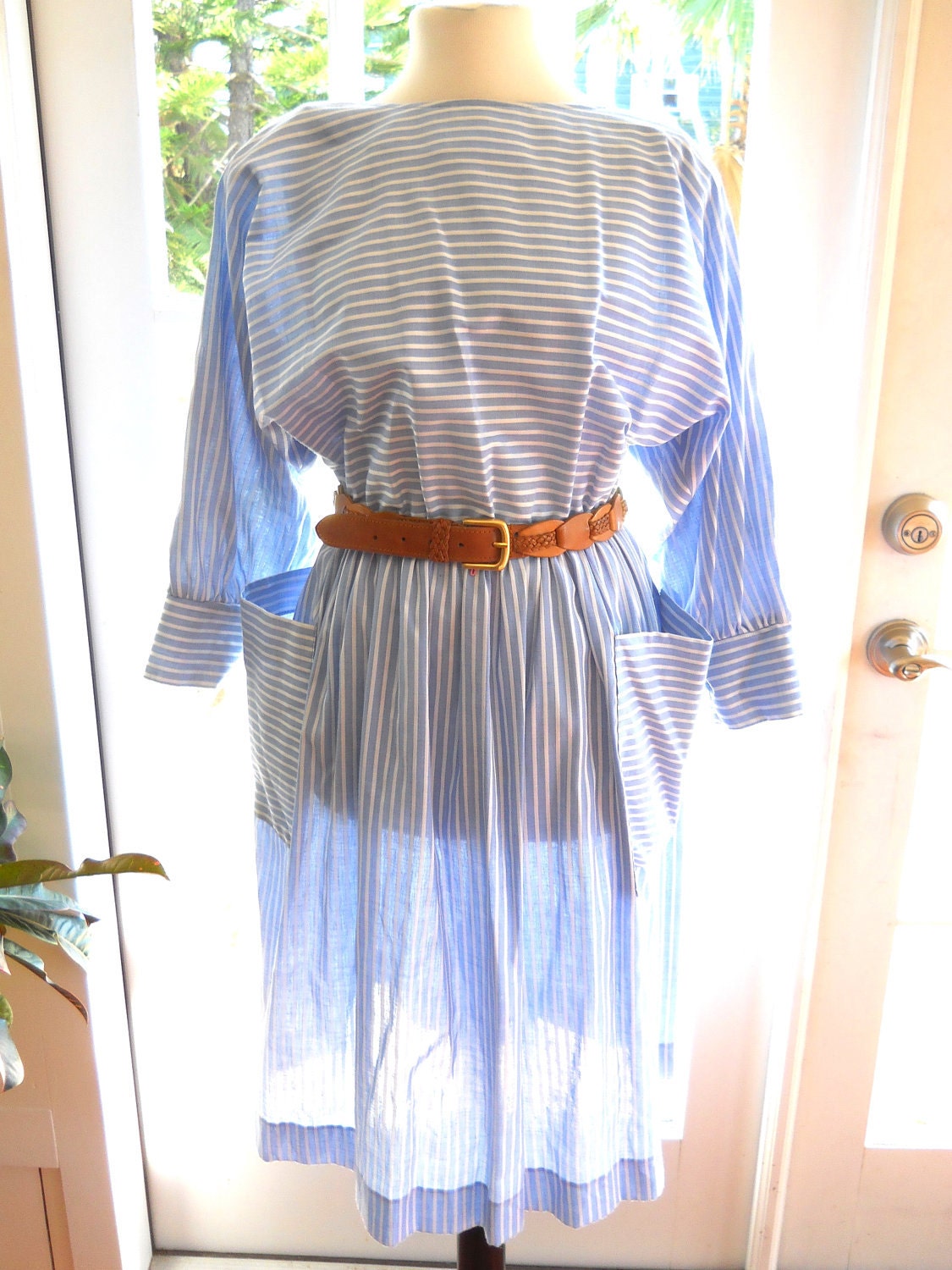 Vintage 1980s R & K Originals full skirted striped dress: m/l