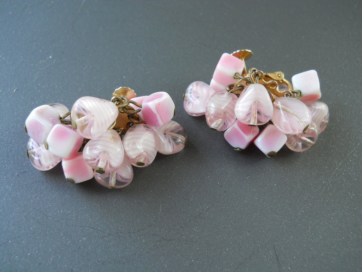 Vintage Accessocraft pink screw back earrings from the 1940's