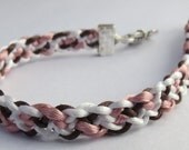 Satin Kumihimo bracelet in pink, brown and white