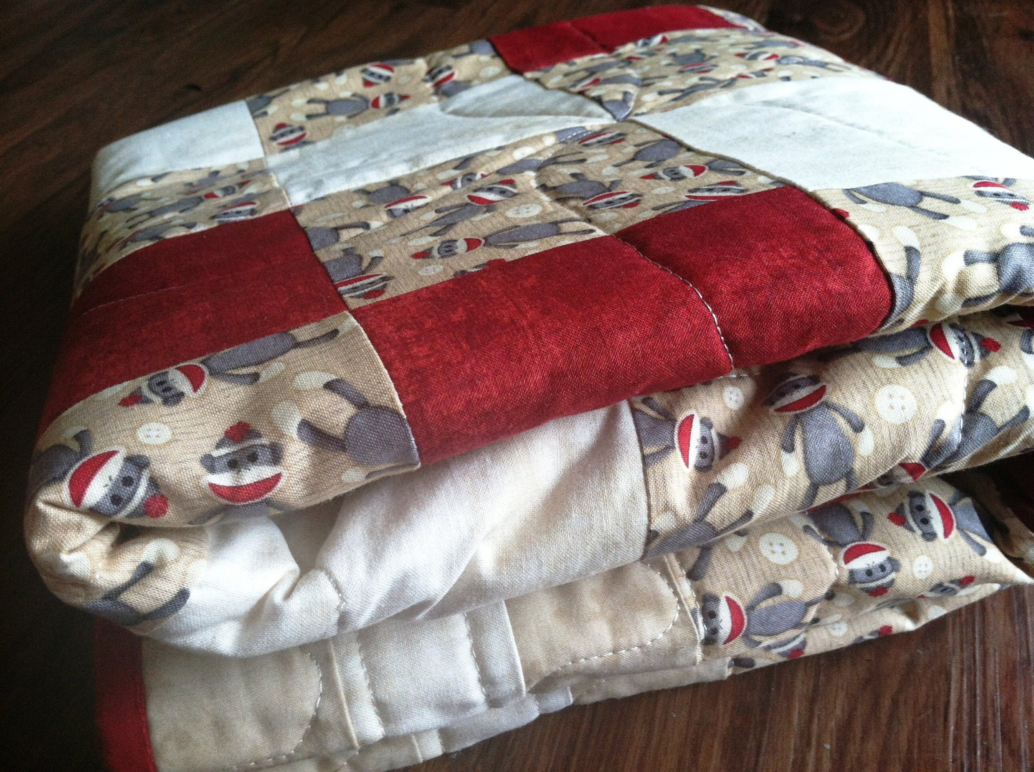 Handmade Baby Crib Quilt Vintage Sock Monkey