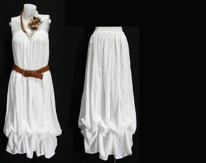 Size XS to 7X Handmade White Dress Hippie Bohemian Pumpkin White Cotton Strapless Maxi Long Womens Dress Code BH017