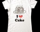 I Love (Heart) CAKE - Printed on Super Soft Cotton T-Shirts for Women and Men/Unisex