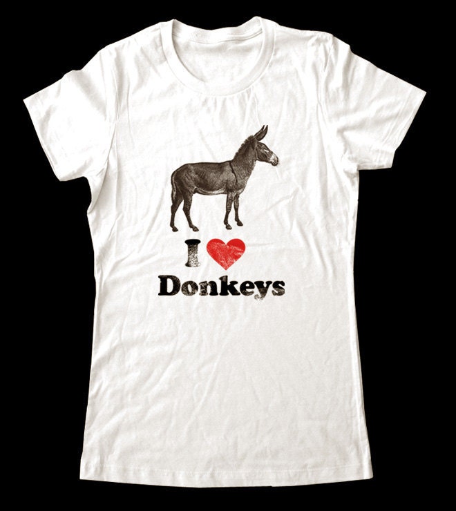 I Love (Heart) DONKEYS - Printed on Super Soft Cotton Jersey T-Shirts for Women and Men