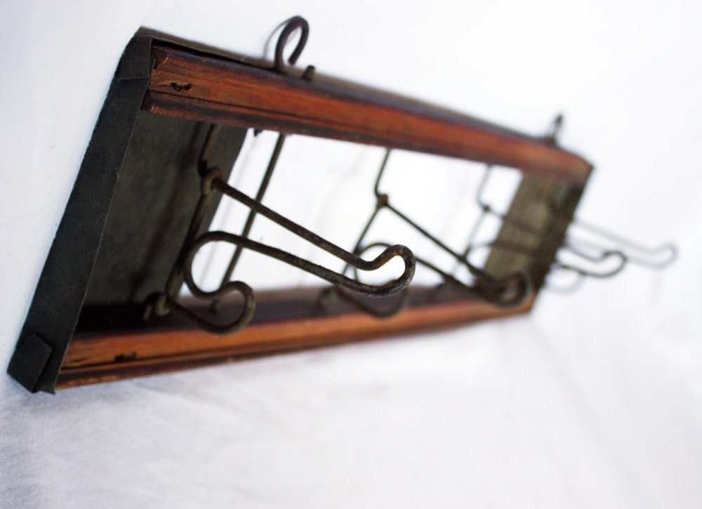 Vintage little COAT Rack - Wood and Metal - SHABBY CHIC - industrial loft