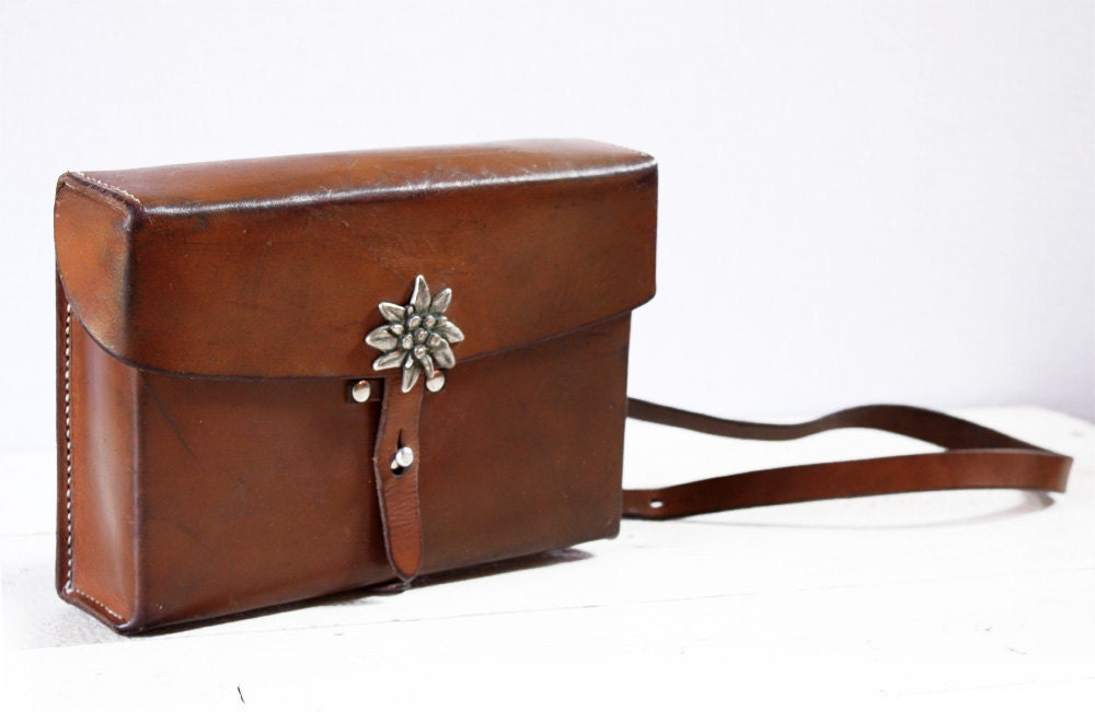 Vintage SWISS real LEATHER CARTOUCHIERE with Edelweiss