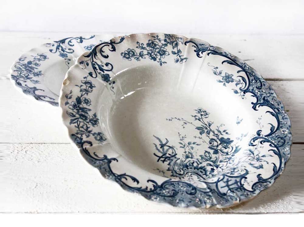 Set of 2 soup plates SHABBY but CHIC French soup Plates "Fleury " Sarreguemines