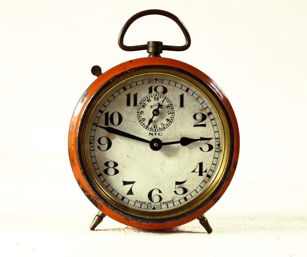 Beautiful Antique French Orange BAYARD Alarm clock "NIC"