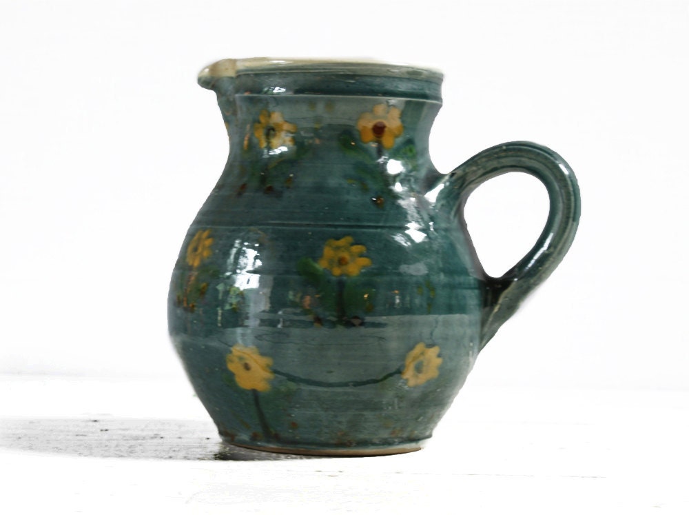 Traditional french vintage PITCHER with yellow flowers