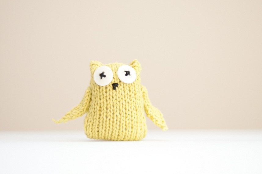 little green knitted owl pin brooch