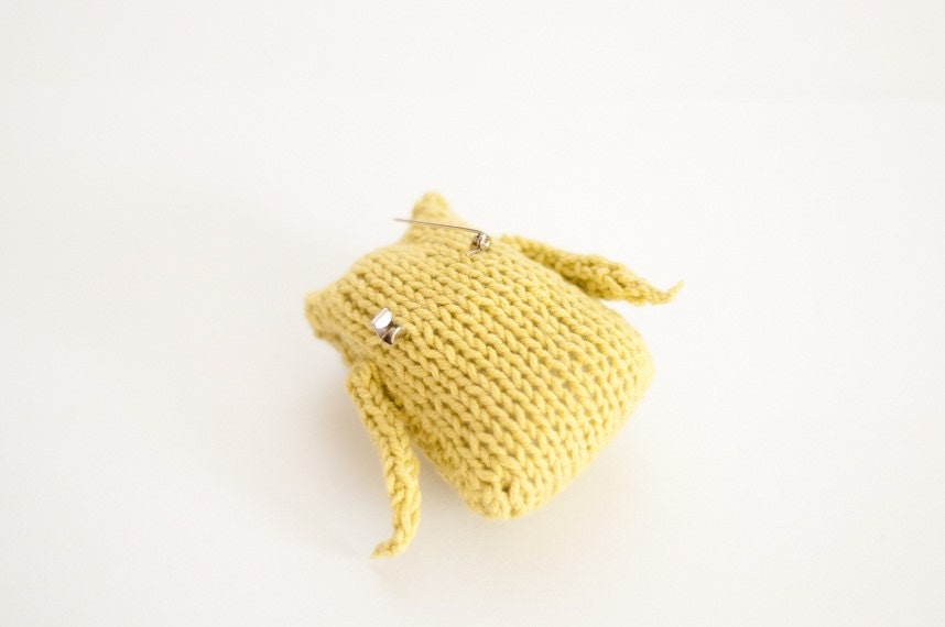 little green knitted owl pin brooch