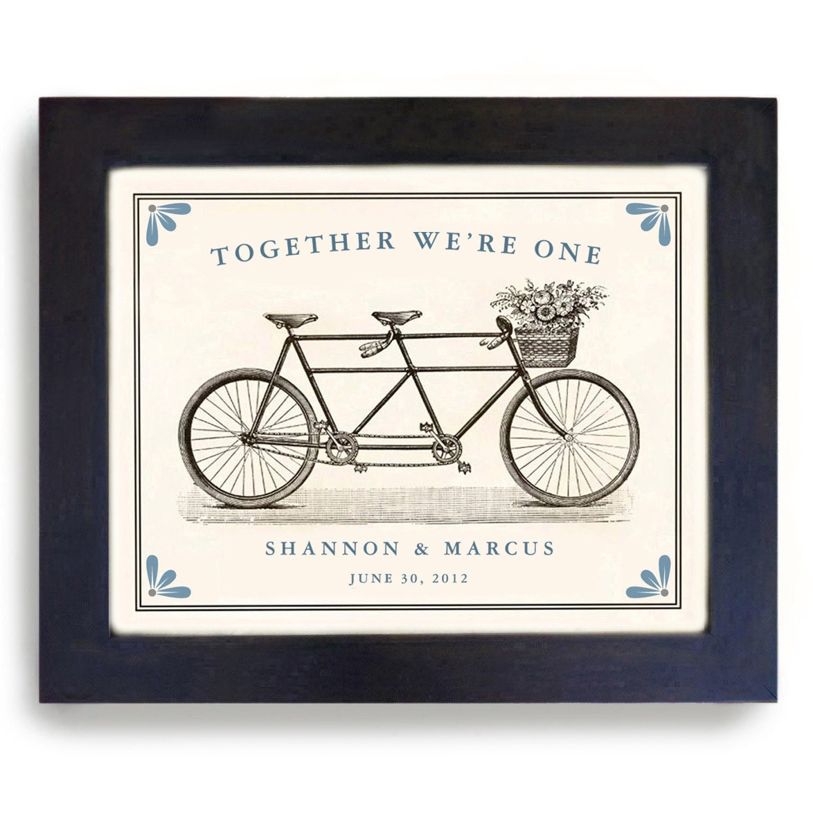 Personalized Wedding Gift - Framed Art - for Couples - Wedding Date - Bicycle for Two - Engagement Gift