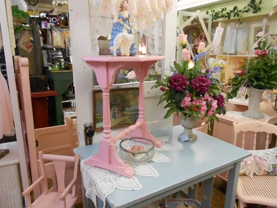 Hand Painted Hibiscus Pink OVAL Side Table...Shabby Chic Delight