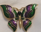 enameled  green purple butterfly brooch - LIGONaccessories