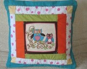 SALE pillow cover, cushion cover, owl cushion cover, patchwork owl pillow cover, crazy quilt, fibre art, home decor, kids room, owls