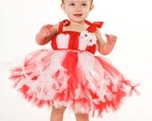 Petti Tutu Dress - Birthday or Christmas Outfit - Red & White - Peppermint Swirl - 5-6 Youth Girl