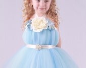 Flower Girl Tutu Dress - Baby Blue & Ivory - Splendid Sky - 12 Month to 2 Toddler Girl Il_170x135