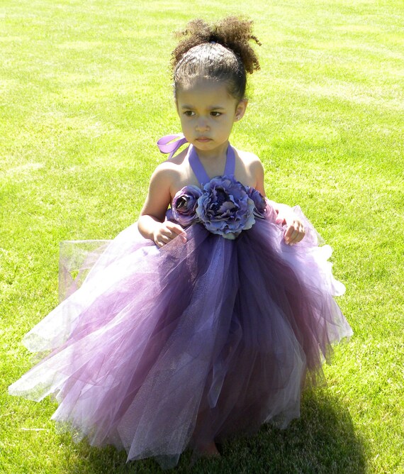 Flower Girl Tutu Dress - Purple - Plum Princess - 7-8 Youth Girl Il_570xn