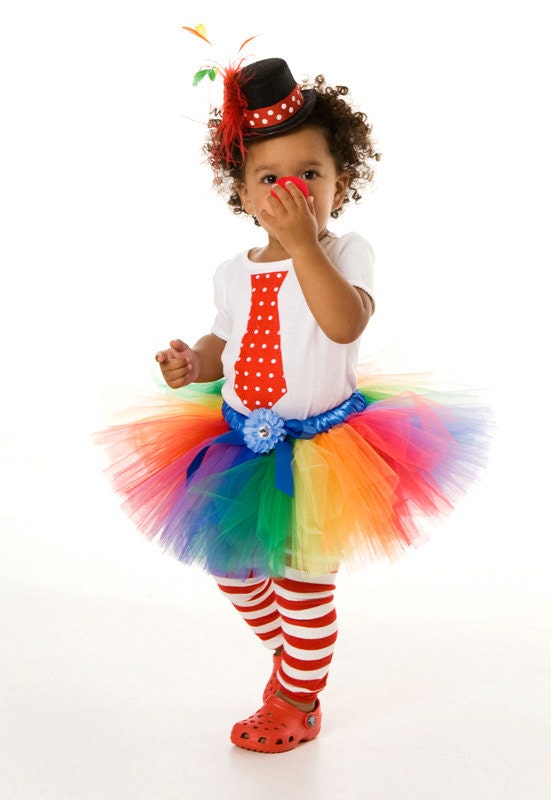 Tutu Skirt - Halloween or Birthday Costume - Rainbow - Cutie Patootie Clown - 12 Month to 2 Toddler Girl Il_570xn
