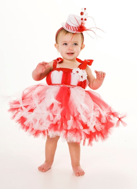 Petti Tutu Dress - Birthday or Christmas Outfit - Red & White - Peppermint Swirl - 12 Month to 2 Toddler Girl Il_570xn
