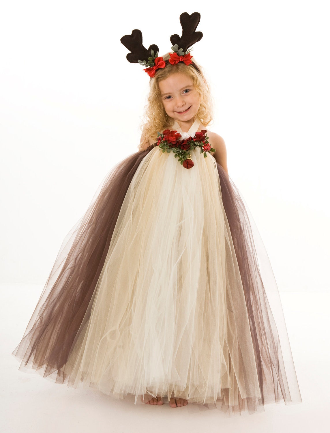Tutu Dress - Holiday or Christmas Outfit - Brown & Ivory - Blitzen Beauty - 3-4 Toddler Girl Il_570xn