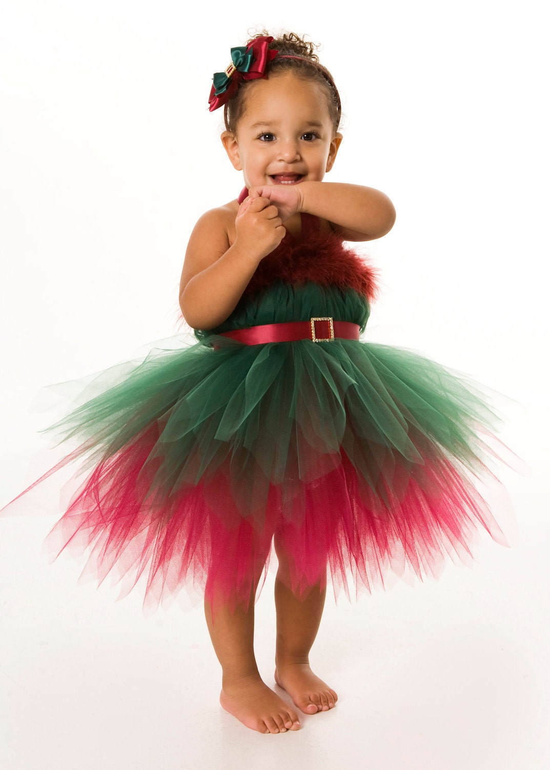 Tutu Dress - Holiday or Christmas Outfit - Green & Burgundy - Enchanted Elf - 3-4 Toddler Girl - Cutie Patootie Designz Il_570xn