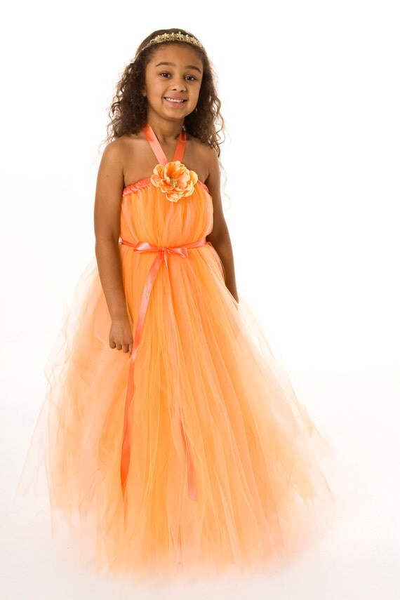 Flower Girl Tutu Dress - Orange - Sun Kissed - 7-8 Youth Girl Il_570xn