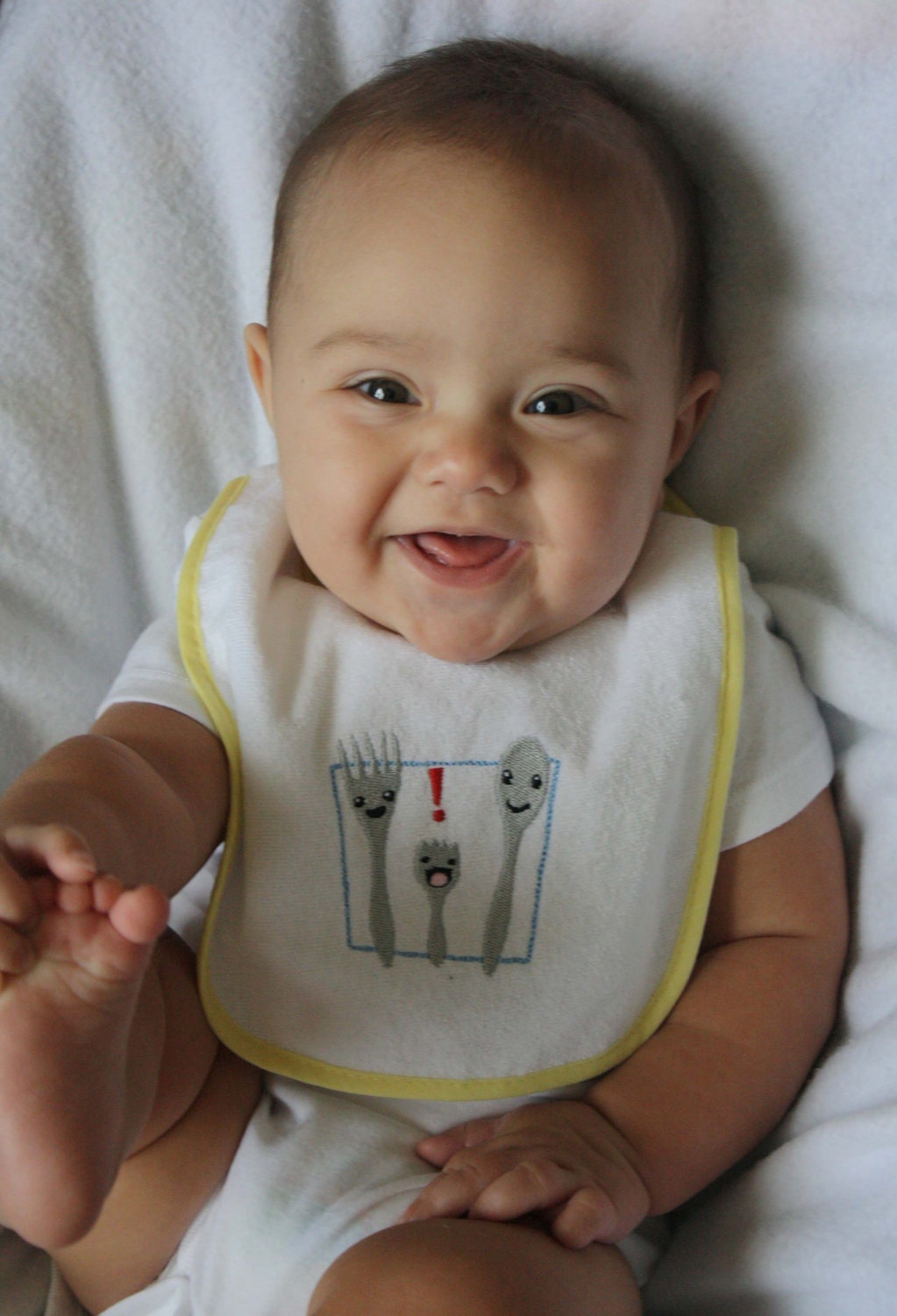 Funny embroidered baby bib Spork feeding bib