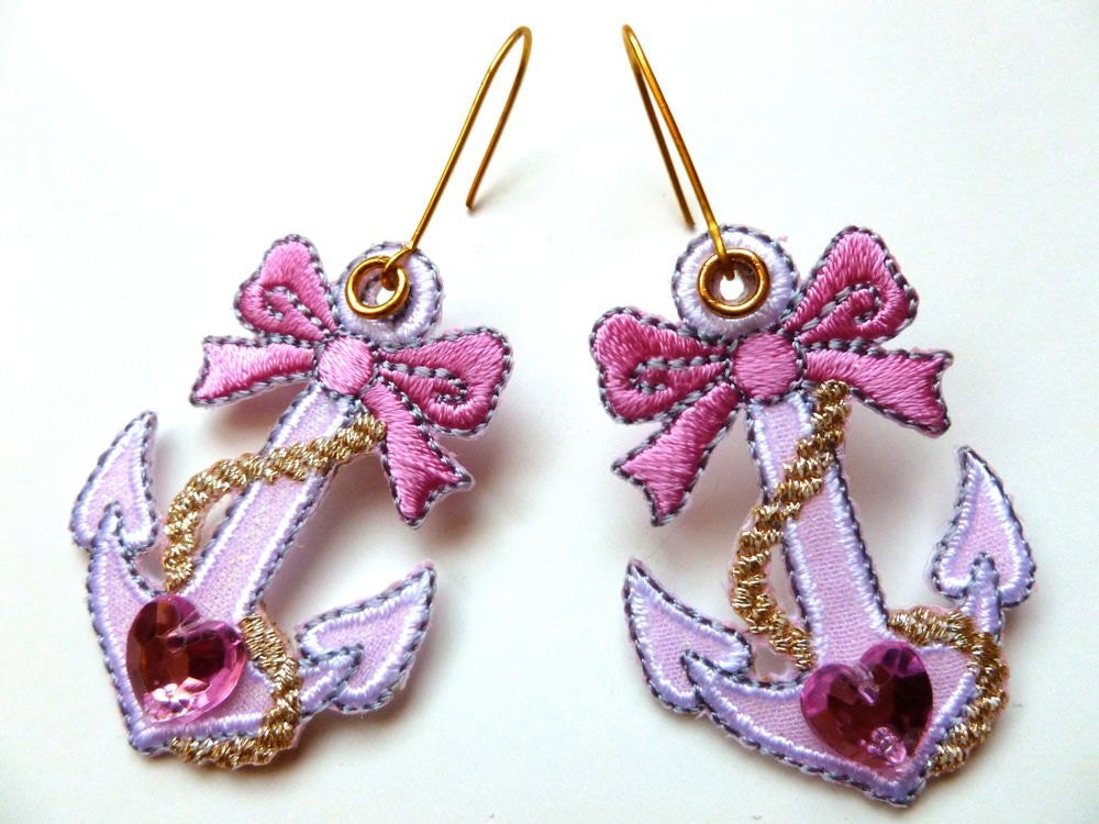 Sailor Moon Inspired Embroidered Anchor Earrings