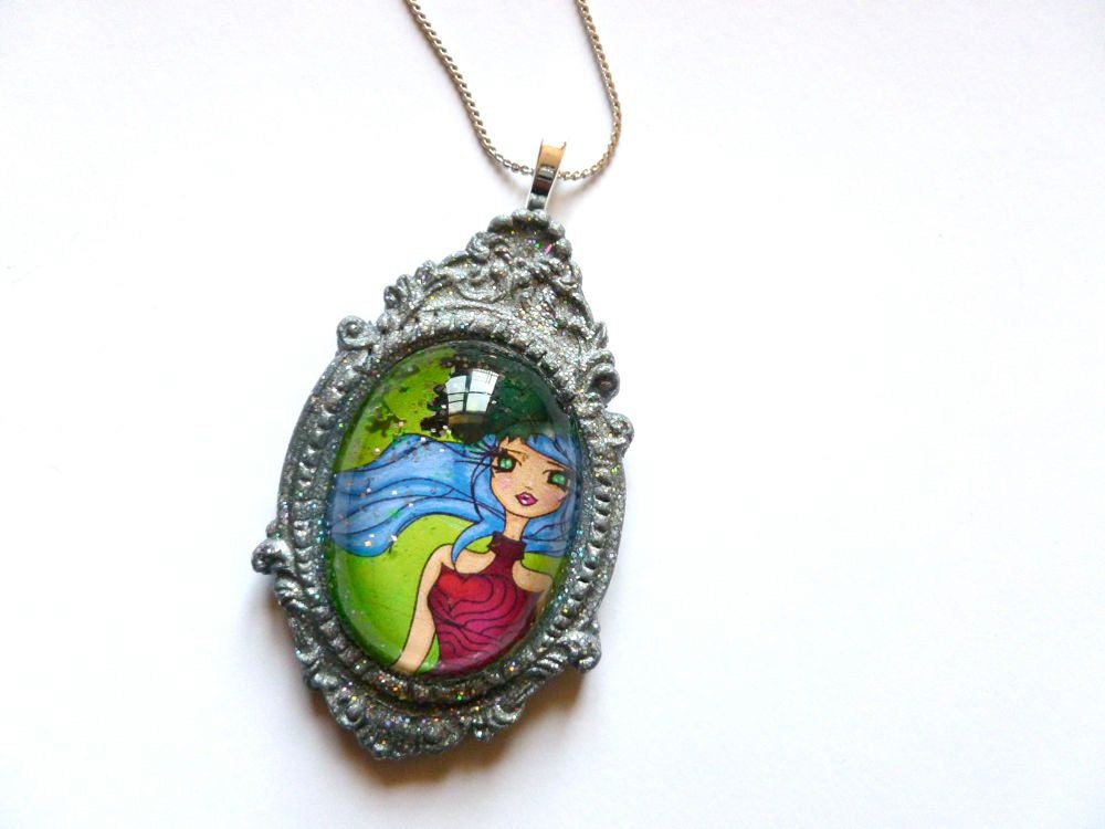 Original Art Beautiful Heart Princess Cameo Pendant Necklace
