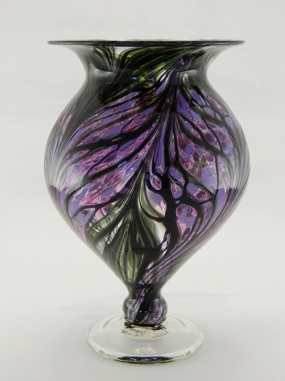 Hand Blown Art Glass Vase Purple and Lavender by ParadiseArtGlass