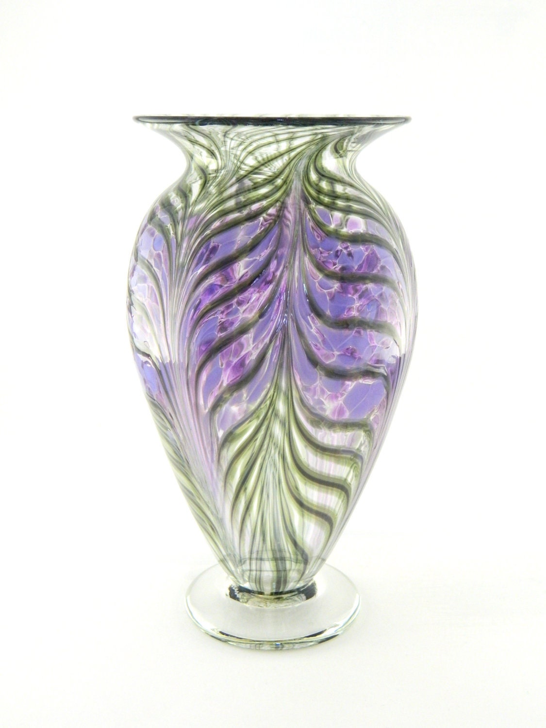 Hand Blown Art Glass Vase - Purple, Lavender, and Green