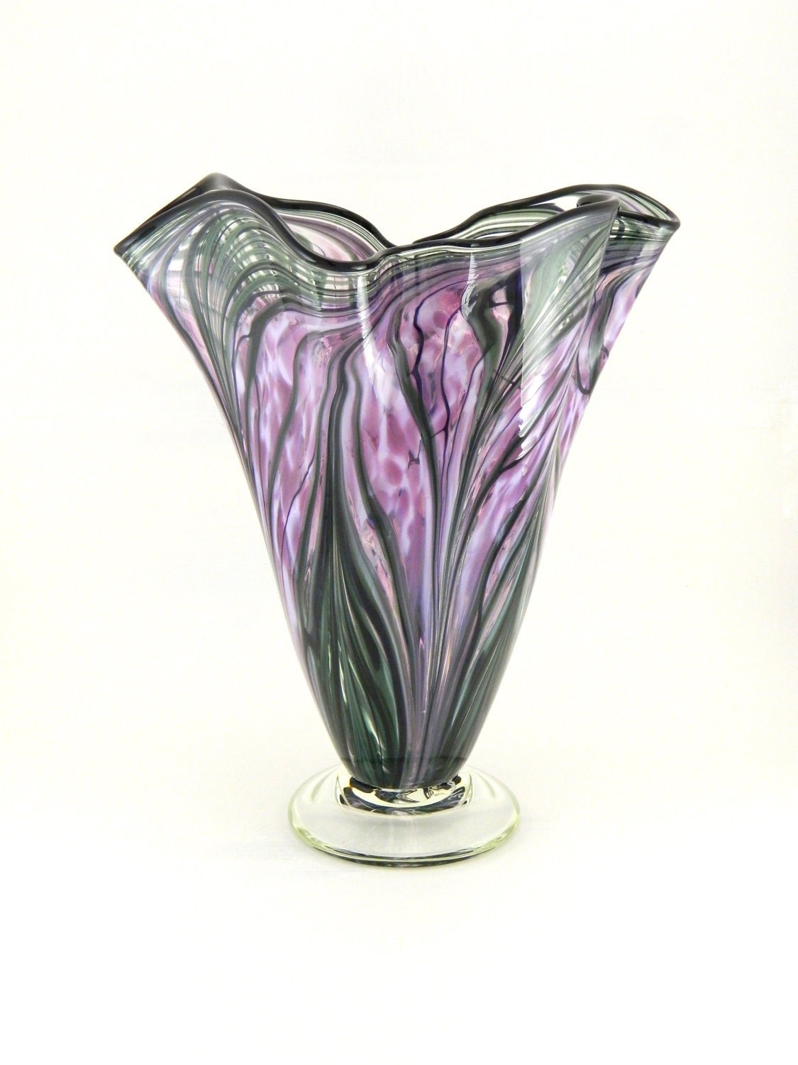 Hand Blown Art Glass Vase - Amethyst Purple and Lilac - Fluted - Freeform
