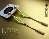 Neon lime long earrings. Hot lime neon dangle statement earrings. Long trendy neon jewelry.