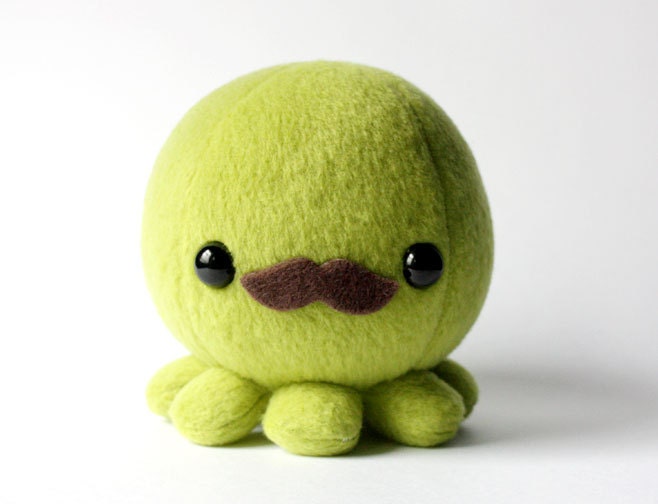 Green Octopus Plush with Moustache