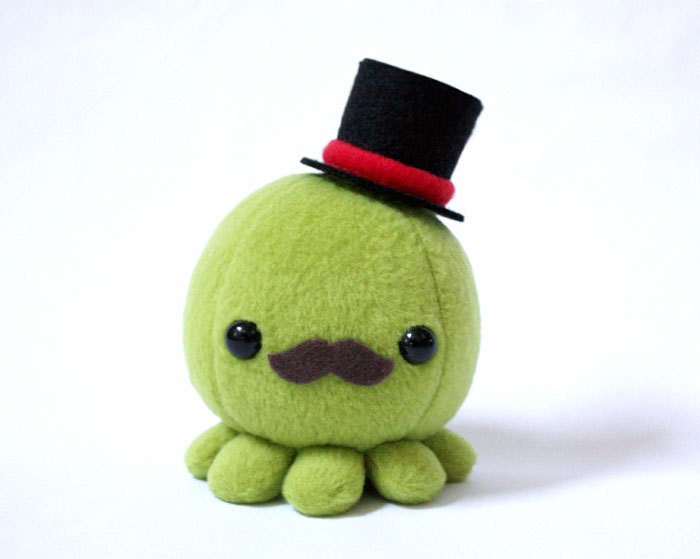 Moustache Octopus Plush w/ Top Hat - Choose Colors