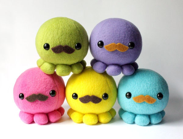 Blue Octopus Plush with Moustache