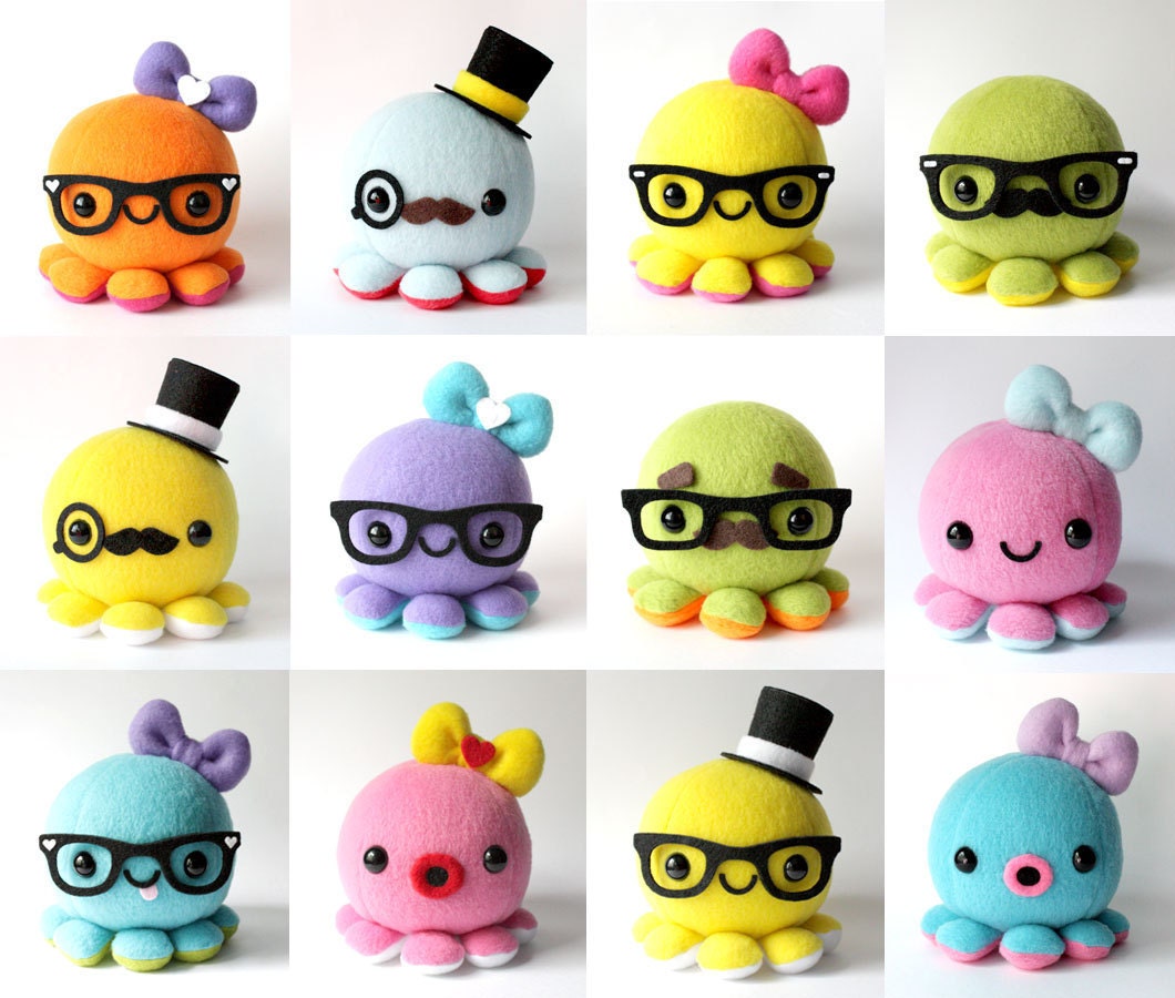 Custom Octopus Plush Toy - Choose colors and Accessories