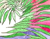 Original Expressionist WaterColor ACEO Painting- Dancing Ferns 2