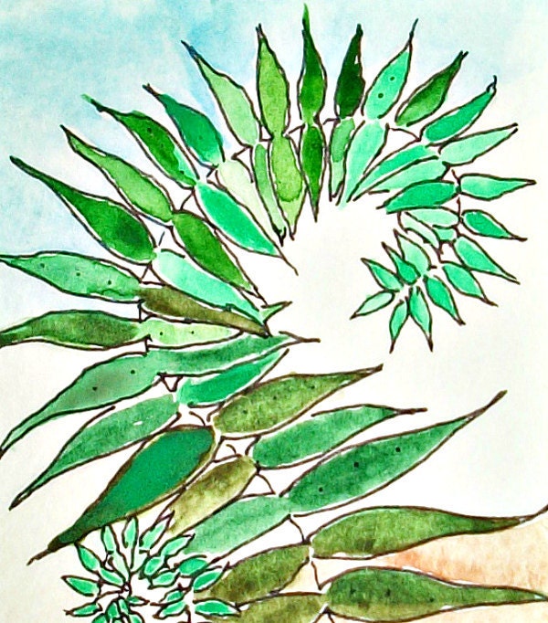 Expressionist Original WaterColor ACEO Small Painting- Dancing Ferns 5