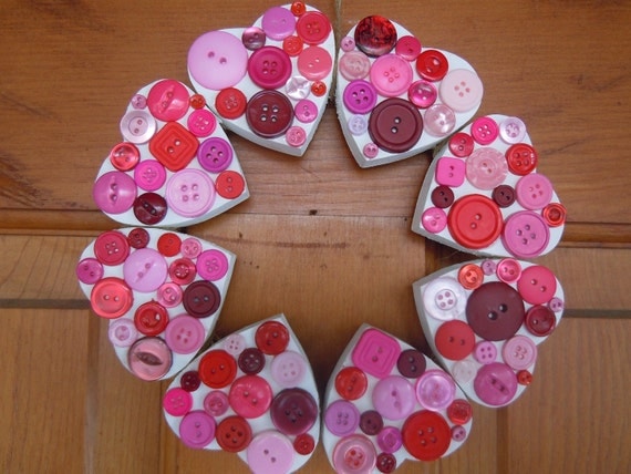 Wooden Heart button wreath