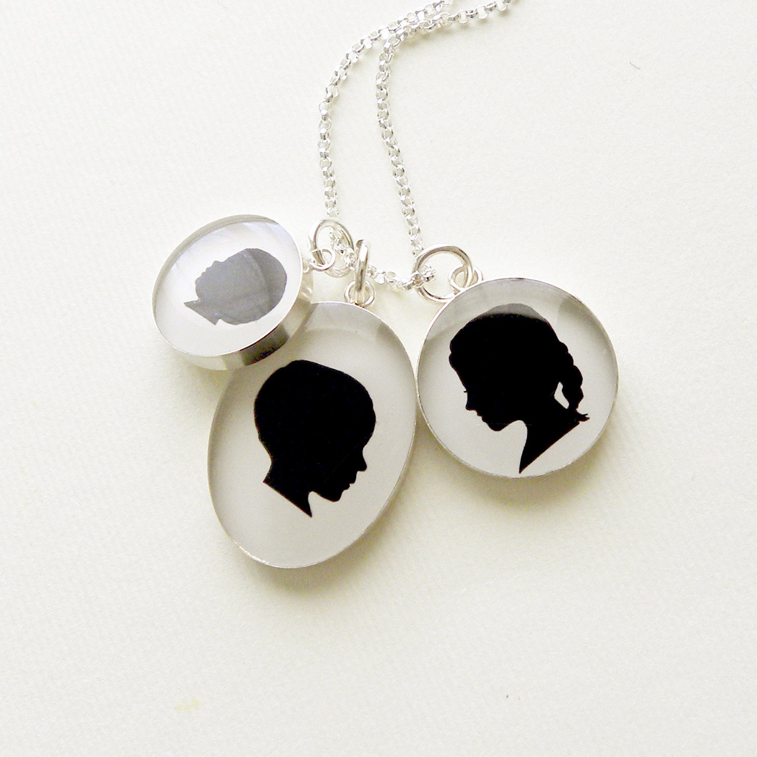 Mother's Day Oval Custom Sterling Child or Pet Silhouette Necklace for Mother or Grandmother