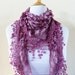 Womens scarf DEEP MAUVE with floral pattern and rich lace edge - scarflette shawl neckwarmer - Spring / Summer