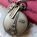 1 Piece of 39 mm Antique Bronze Round Shape Paris Eiffel Tower Pocket Quartz Watch Necklace With Camera and French Pendant (M4)(TS)